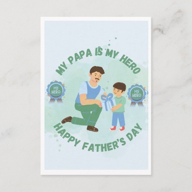 Tarjeta Mi papá es mi héroe Chico lindo Día del Padre Plan (Anverso)