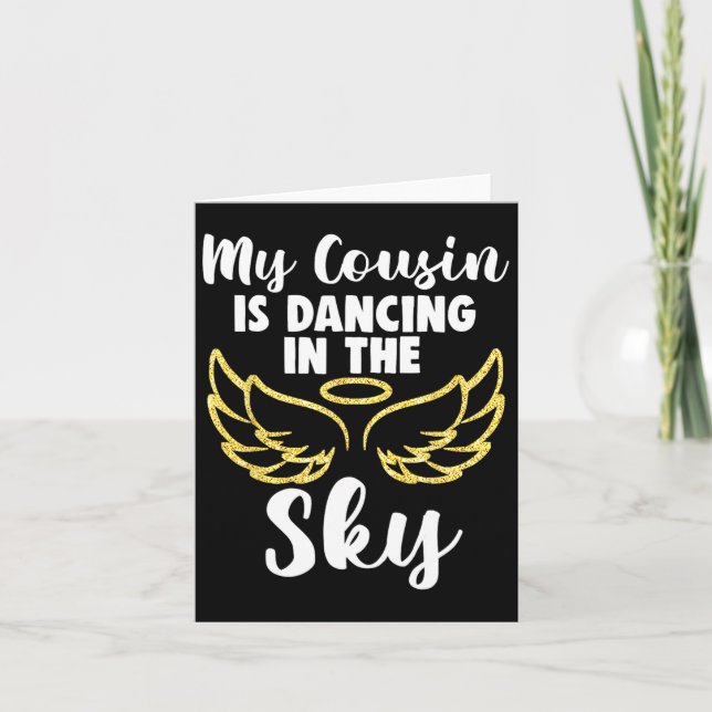 Tarjeta Mi prima está bailando en el cielo Alas En memoria (Anverso)