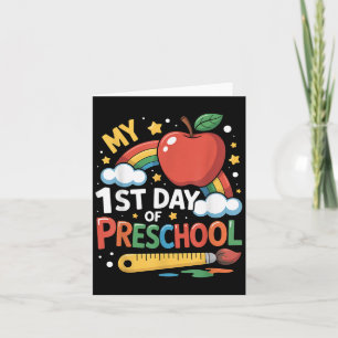 Tarjeta Mi Primer Día De Preescolar Divertido Arcoiris Col
