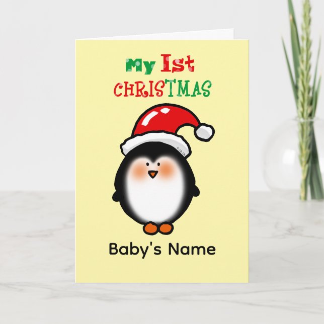 Tarjeta Mi Primer Navidad Pingüino Adorable (Anverso)