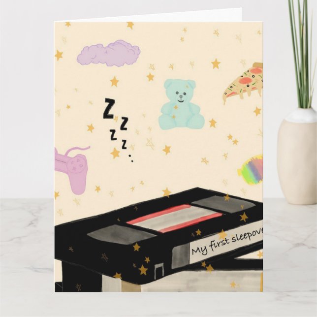 Tarjeta Mi primera pijamada - Nostalgia VHS Dreamcore (Anverso)