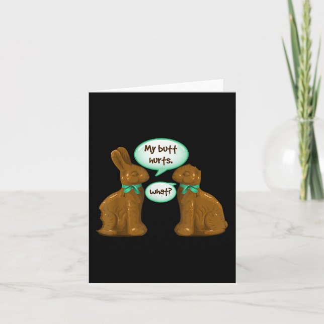 Tarjeta Mi trasero duele conejo conejo de chocolate feliz  (Anverso)