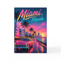 Miami Florida Retro Neon Atardecer Viaje
