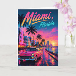 Tarjeta Miami Florida Retro Neon Atardecer Viaje