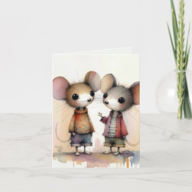 Tarjeta Mice acuarela con ropa (Anverso)