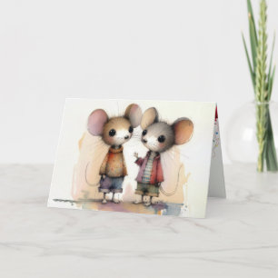 Tarjeta Mice acuarela de cumpleaños con ropa