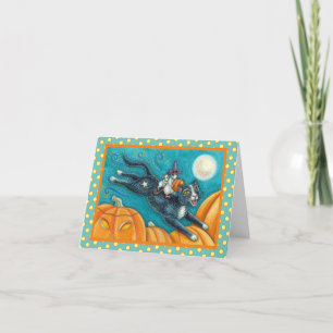 TARJETA MICE BLANCO Y GATO NEGRO EN LA CAZA DE HALLOWEEN S