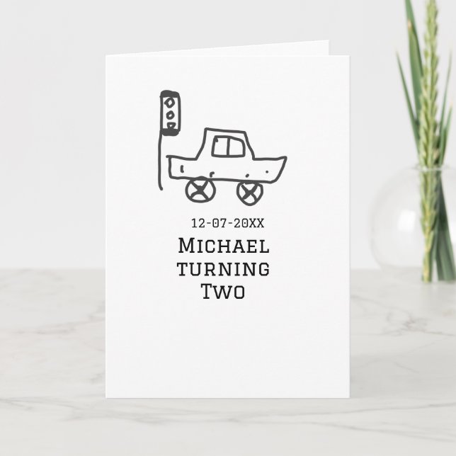 Tarjeta Michael turning two birthday toy car traffic light (Anverso)