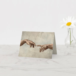 Tarjeta Michaelangelo manos creación adam dios