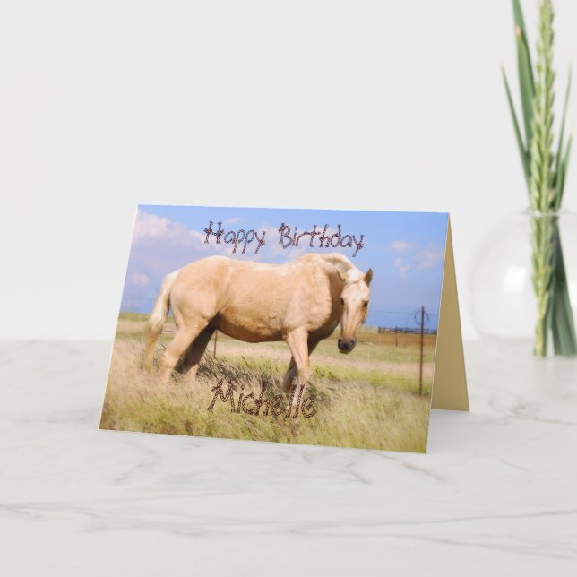 Tarjeta Michelle Happy Birthday Palomino Horse Card (Anverso)