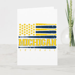 Tarjeta Michigan Softll Vintage Hombres Niños Equipo Retro