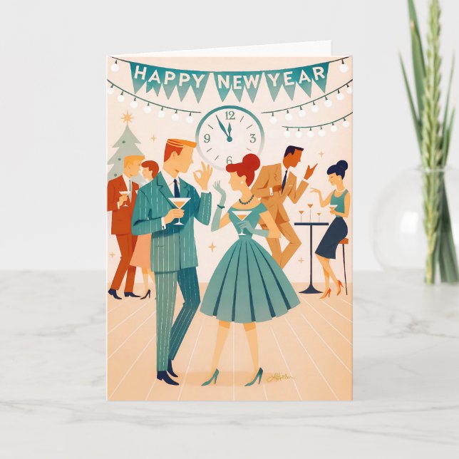 Tarjeta Mid Century Happy New Year The Martini Dance (Anverso)