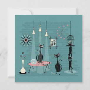 Tarjeta Mid Century Kitty Mischief ©studioxtine