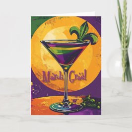 Tarjeta Mid Century Mardi Gras Sunset Fleur De Lis Martini