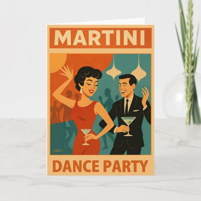 Tarjeta Mid Century Martini Dance Party (Anverso)