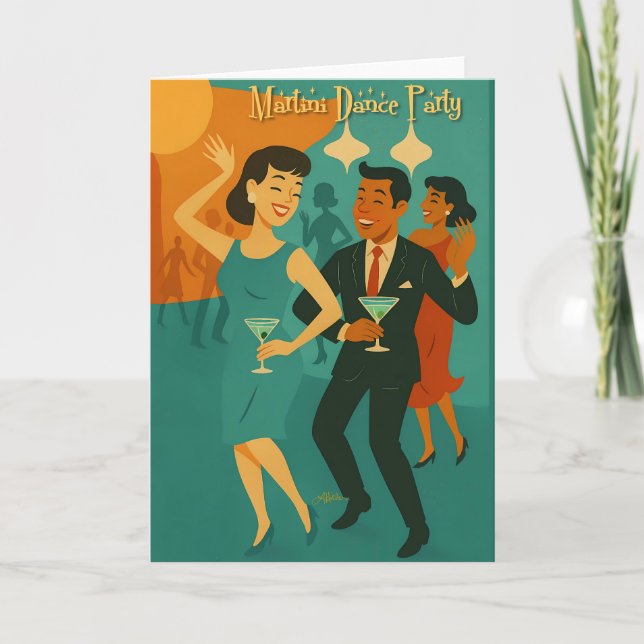 Tarjeta Mid Century Martini Dance Party (Anverso)