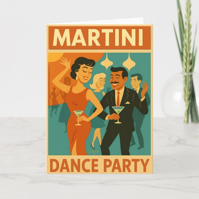 Tarjeta Mid Century Martini Dance Party (Anverso)