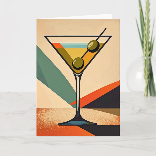Tarjeta Mid Century Modern Color Block Martini Art (Anverso)