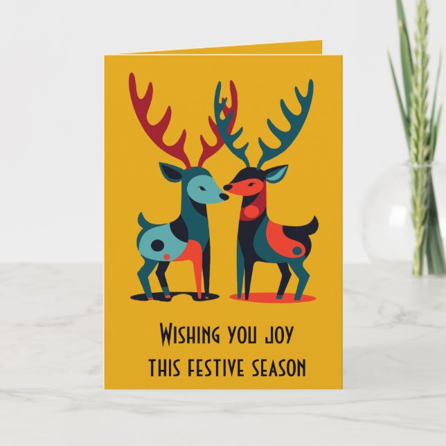 Tarjeta Mid-Century Modern Kitschy Christmas Reindeer  (Anverso)