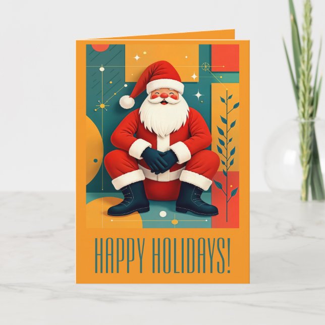 Tarjeta Mid-Century Modern Kitschy Santa Claus (Anverso)