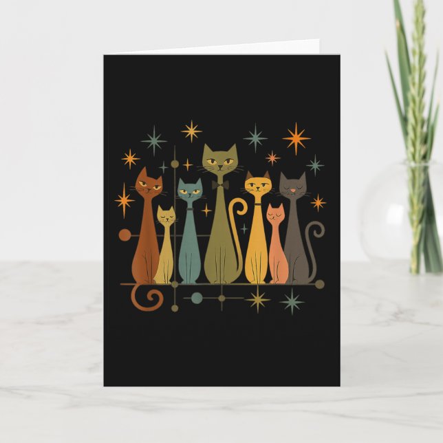 Tarjeta Mid-century Modern Look Atomic Age 50s 60s Cat Shi (Anverso)
