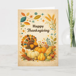 Tarjeta Mid Century Modern Thanksgiving Turkey Harvest