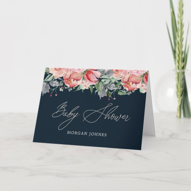 Tarjeta Midnight Bloom Floral Baby Shower gracias (Anverso)
