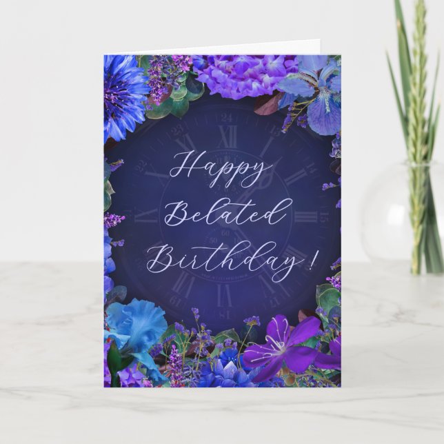 Tarjeta Midnight Blue Floral Belated Birthday Card (Anverso)