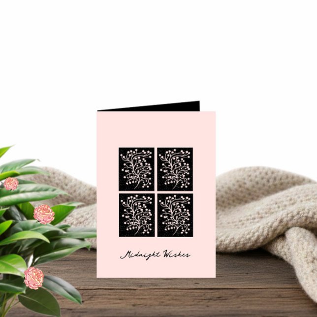 Tarjeta Midnight Garden Line Soft Pink Birthday (Subido por el creador)