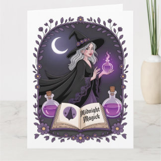 Tarjeta Midnight Magick Illustration of a Young Witch