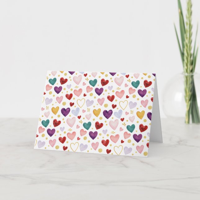 Tarjeta Midnight Majesty Watercolor Hearts (Anverso)