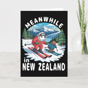 Tarjeta Mientras tanto en Nueva Zelanda Kiwi ovejas esquí