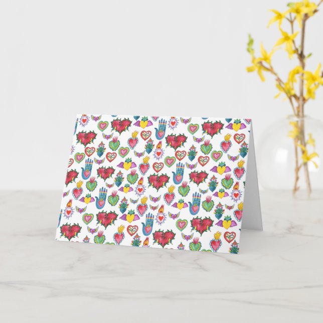 Tarjeta Milagros Flaming Hearts Watercolor Valentine (flor amarilla)