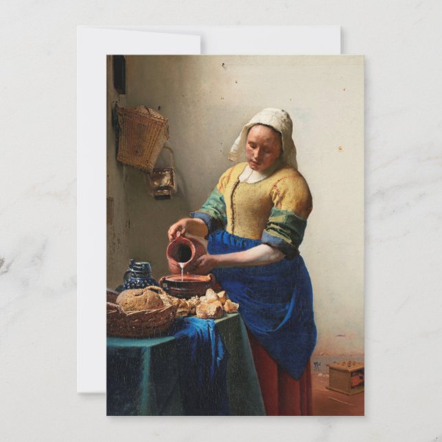 Tarjeta Milkmaid Kitchen Maid por Johannes Vermeer (Anverso)