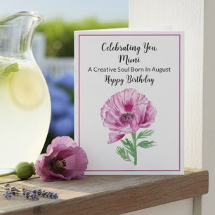 Tarjeta Mimi Happy August Birday Purple Poppy
