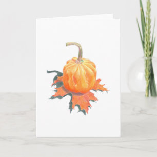 Tarjeta Mini calabaza en hoja de roble