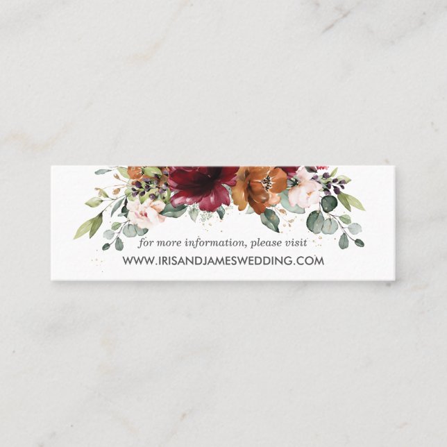 Tarjeta mini de Boda de  floral Naranja de Borgoña (Anverso)