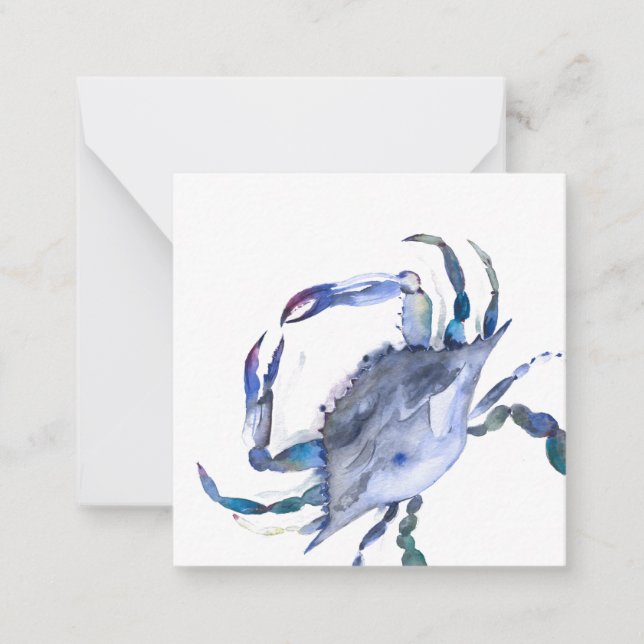 Tarjeta Mini de Nota Blue Watercolor Crab (Anverso)