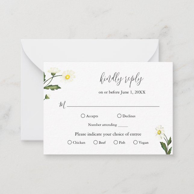 Tarjeta Mini RSVP de Boda Rústico Floral de margar (Anverso)