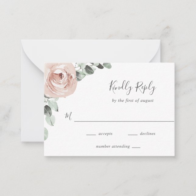 Tarjeta Mini RSVP Rosa con Boda Floral Rosa (Anverso)