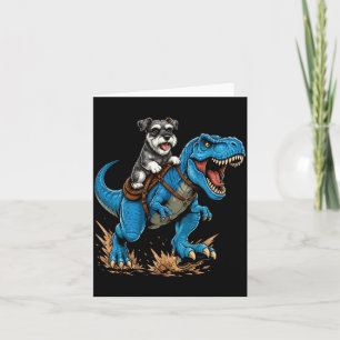 Tarjeta Miniature Schnauzer montando T Rex Dinosaurio Dive