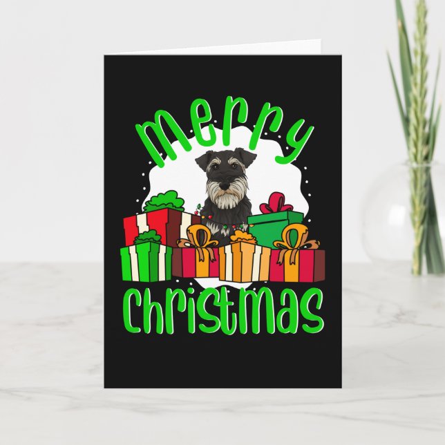 Tarjeta Miniature Schnauzer Perro Feliz Navidad (Anverso)