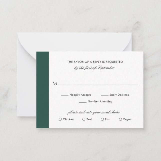 Tarjeta mínima de Boda verde esmeralda Mini RSVP (Anverso)