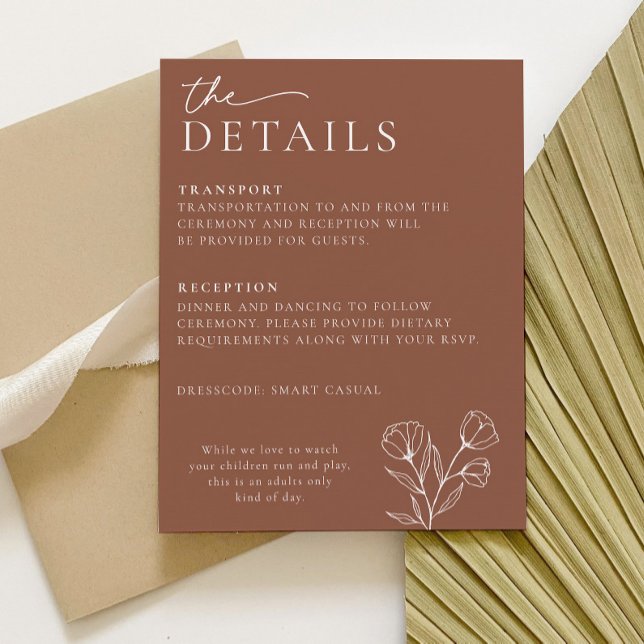Tarjeta mínima de detalles del Boda de terracota P (PEYTON Wedding Suite - Details Card | Matching items available)