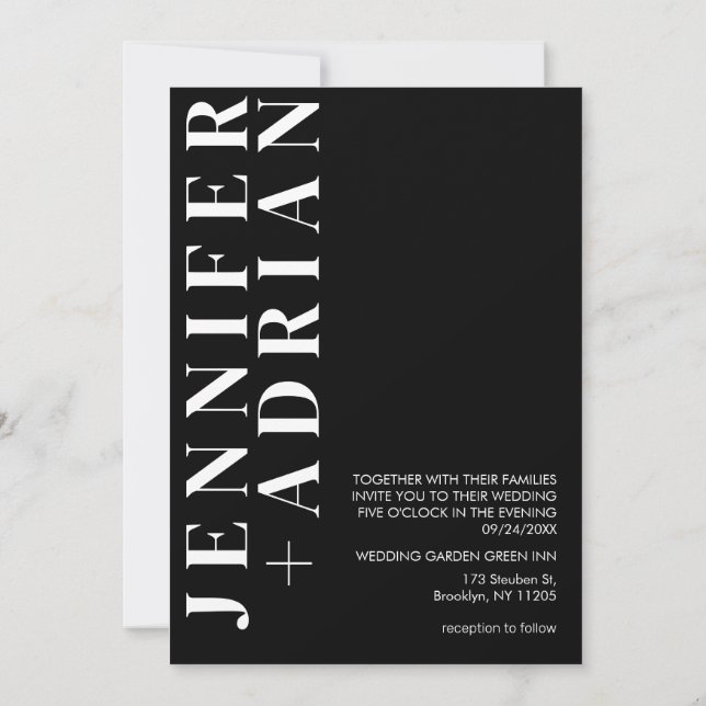 Tarjeta mínima de invitación a boda negra (Reverso)