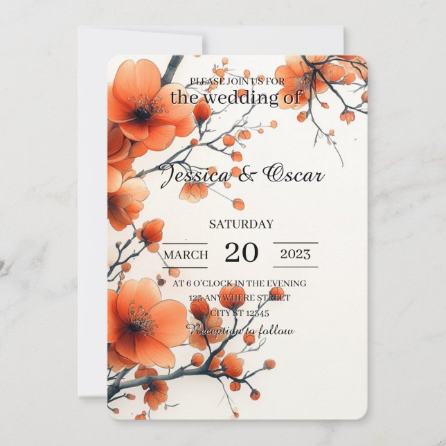 Tarjeta mínima de invitación a la boda floral (Anverso)