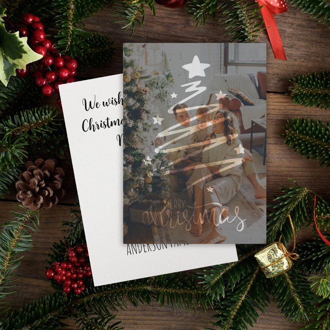 Tarjeta mínima de Navidades de fotos delanteros y  (Merry Christmas Holiday Card)