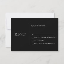 Tarjeta mínima de RSVP para boda moderna negra