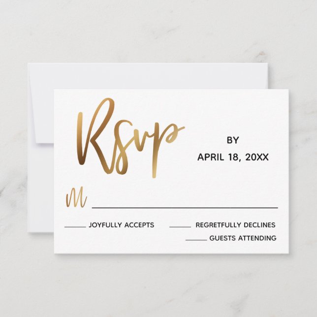 Tarjeta Mínima Faux Gold Typography Wedding RSVP (Anverso)