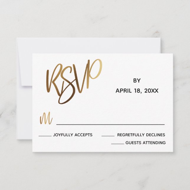 Tarjeta Mínima Faux Gold Typography Wedding RSVP (Anverso)